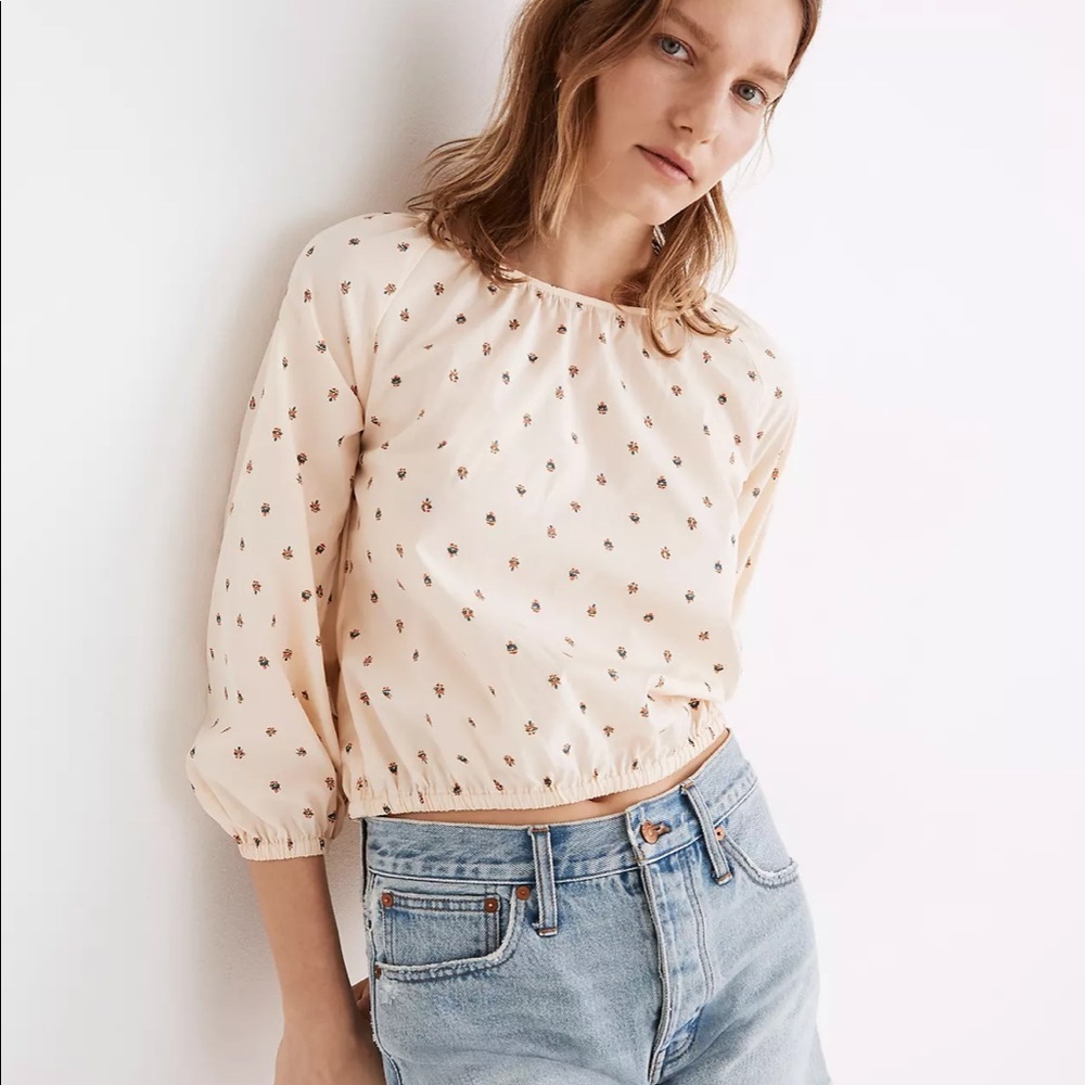NWT Madewell Gathered Puff-Sleeve Crop Top